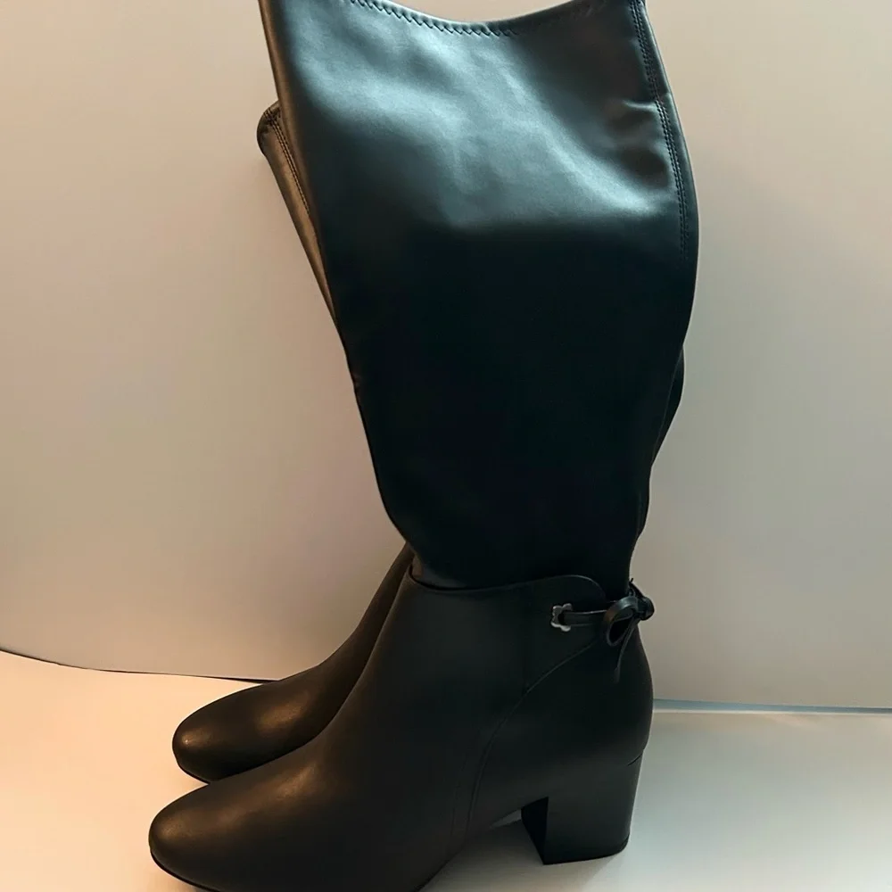 Charter Club Jaccqued Black Stretch Boots Size 7 Wide Calf New in Box